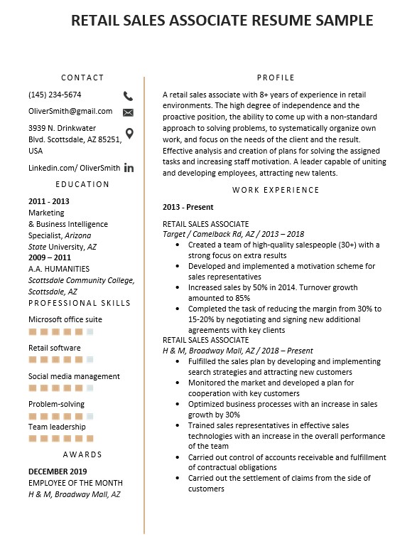 Retail Sales Associate Resume Example And Tips 1resumewritingservice 4626