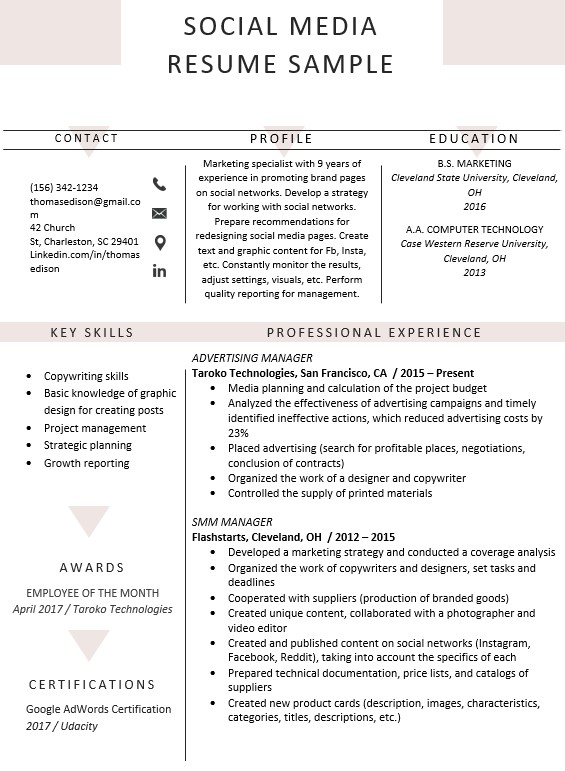 Social Media Resume Example